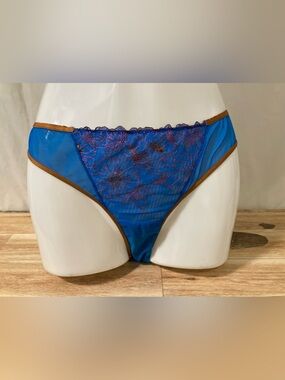 Auden Blue Sheer Mesh Floral Embroidered Bikini Lingerie L